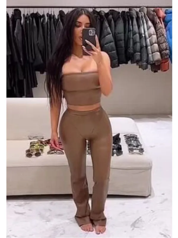 SKIMS Faux Leather Tube Top in Cocoa Sz. XXS - Image 3