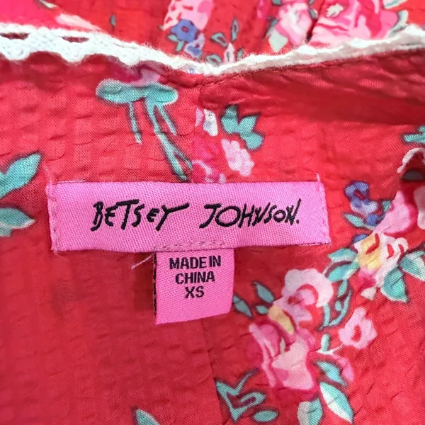 Betsey Johnson Mini Dress Red Floral Tiered Ruffle Lace Trim XS - Image 4