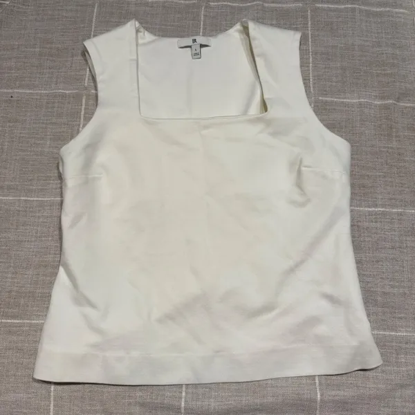 Banana Republic Everywhere Ponte Square Neck Top Cream Minimalist Model Off Duty - Image 3