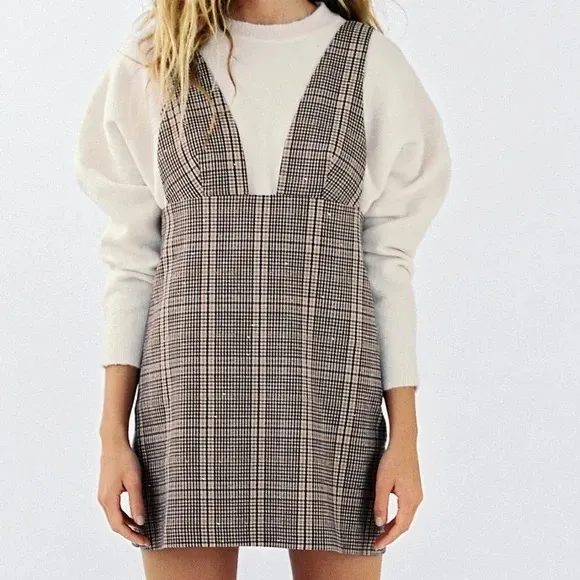Zara plaid pinafore sleeveless mini dress - Image 5