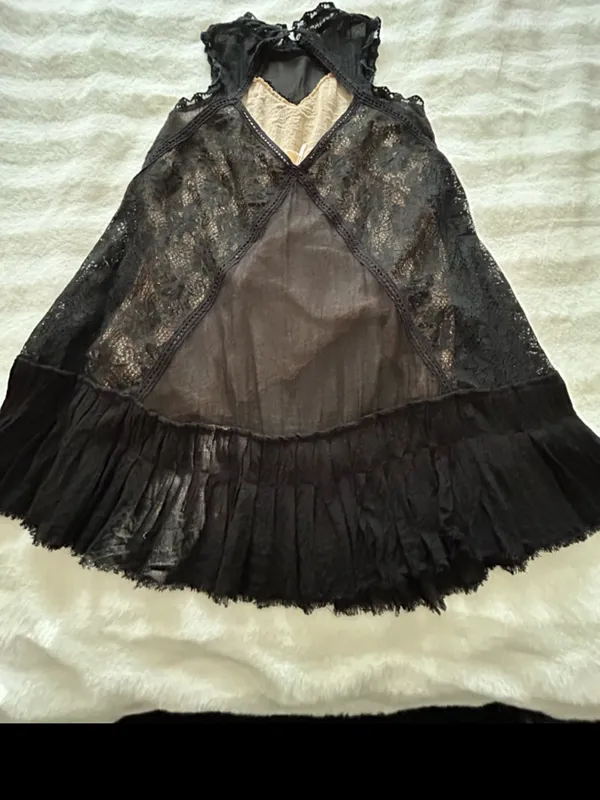 Free People ONE Black Lace Angel Dress Whimsigoth Cutout Size XS. - Image 5