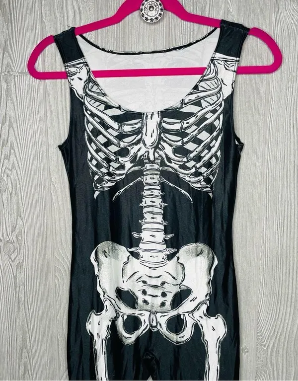 Skelton cat suit bones Halloween costume dress up cosplay medium - Image 3
