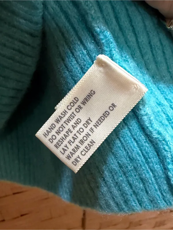 White + Warren Cashmere Turtleneck Sweater Size S Turquoise Ribbed Luxury Knit - Image 4
