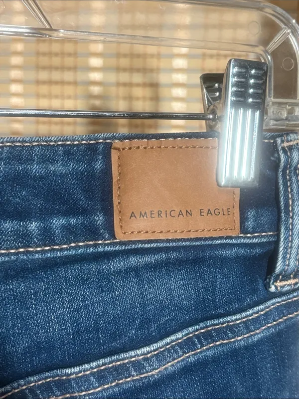 AEO Hi-Rise Shortie Distressed Dark Blue Denim Cutoffs - Image 4