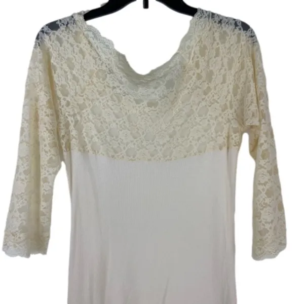 Free People Cream Lace Sleeved Romantic Fairycore Regencycore Ribbed Top - Image 3