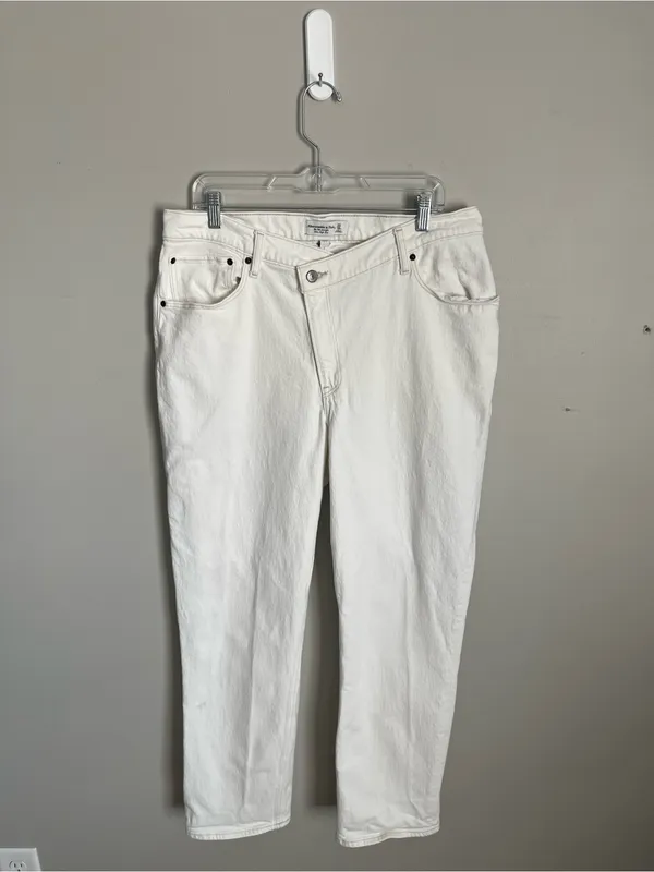 ABERCROMBIE & FITCH White The 90s Straight Ultra High Rise Denim Jeans Sz 16 - Image 2