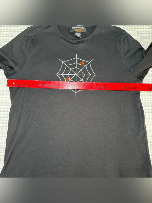 Hampshire Studio Boo Halloween Shirt Womens Large Long Sleeve Spider Web Bling - Image 4