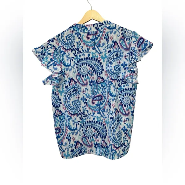 Vibrant Blue and White Blouse Size M - Image 4