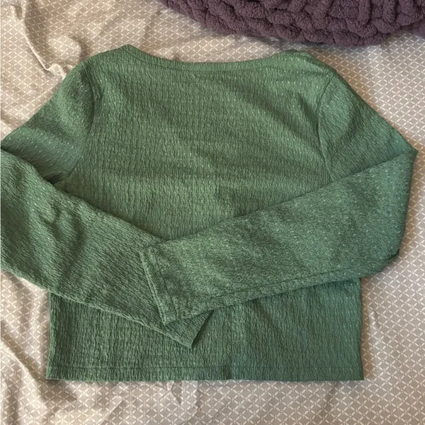 Madewell Green Button-Up crinkle Cardigan - Image 4
