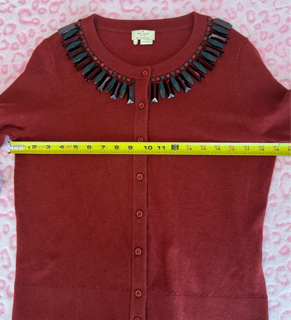 Kate Spade Red Wool Cashmere Beaded Cardigan Women's Size: L - Image 5