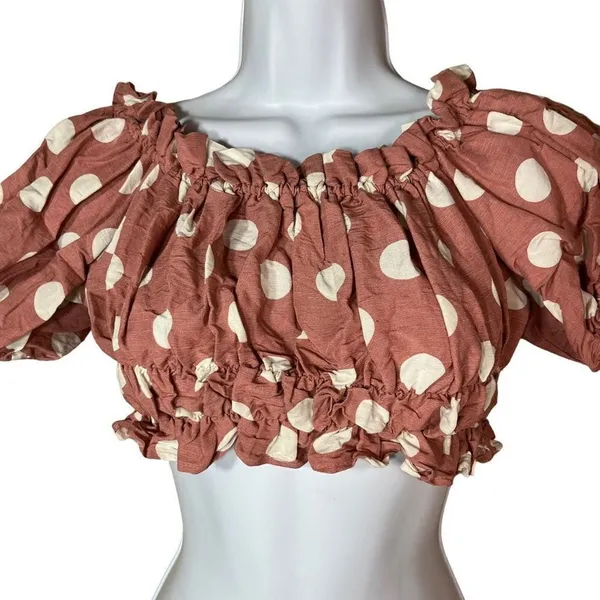 Zara‎ Linen Blend Polka Dot Crop Top Size Small - Image 2