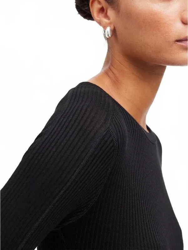 Madewell Ribbed Crewneck Long Sleeve Tee NWT Jet Black Medium - Image 4