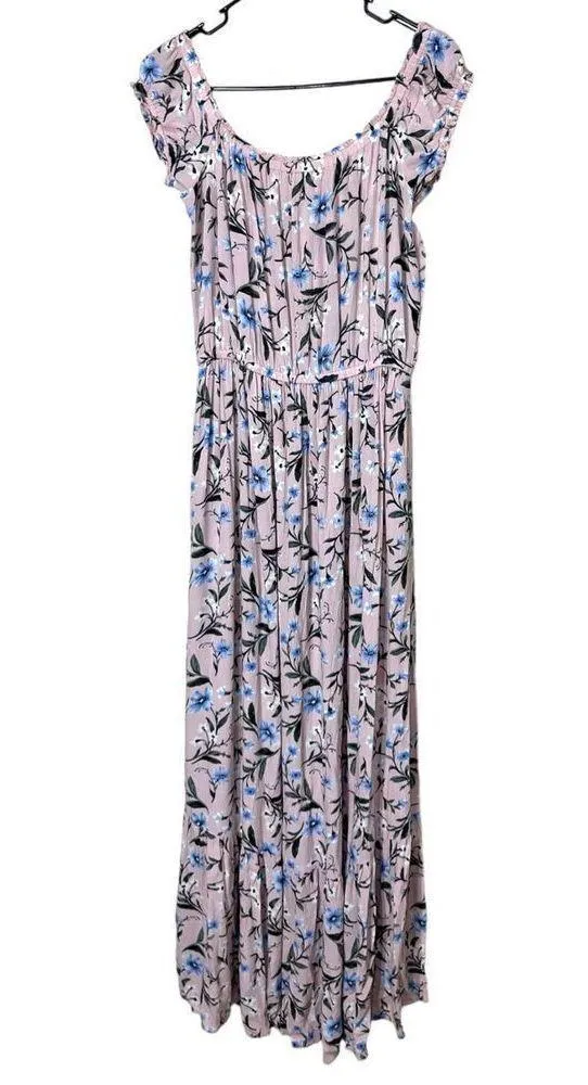 American Eagle Outfitters Pink Floral Tiered Boho Off Shoulder Maxi Dress Size M - Image 7