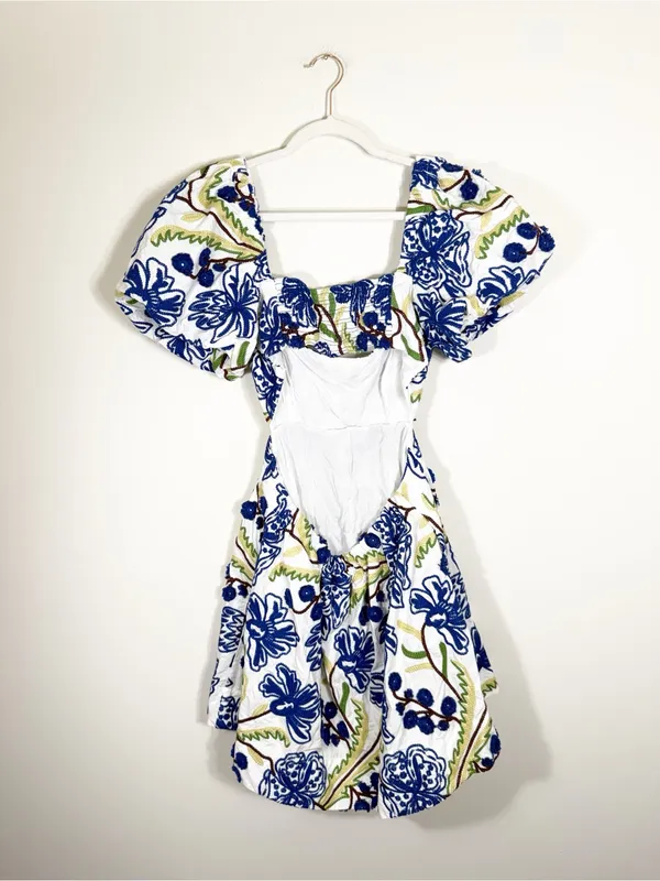 Anthropologie Puff-Sleeve Babydoll Mini Dress Embroidered Floral Medium - Image 6