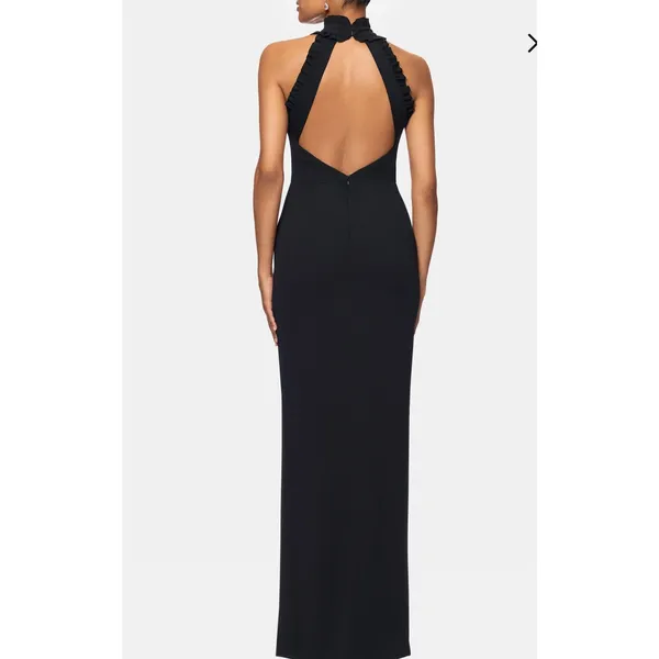 Xscape Black Halter Neck‎ Ruffle High Slit Maxi Evening Gown Dress Sz 12 - Image 2