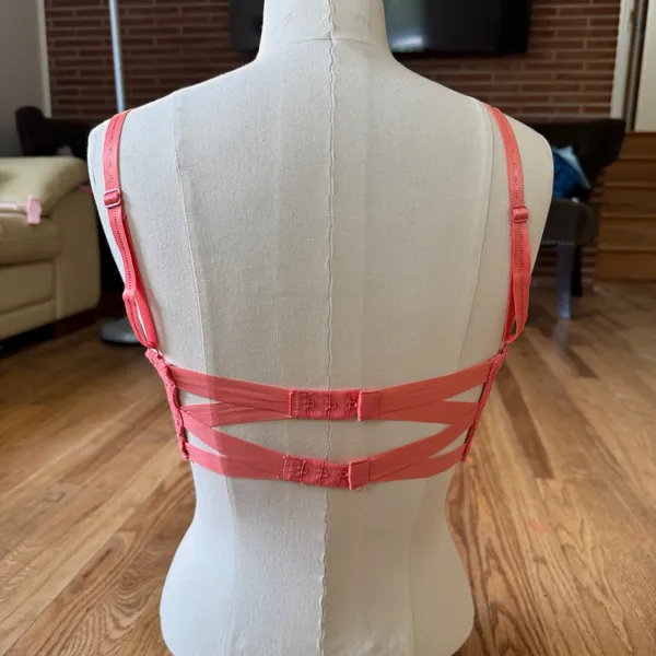Free People Coral Pink Floral Lace Underwire Bra 32DD Double Back Strap‎ - Image 3
