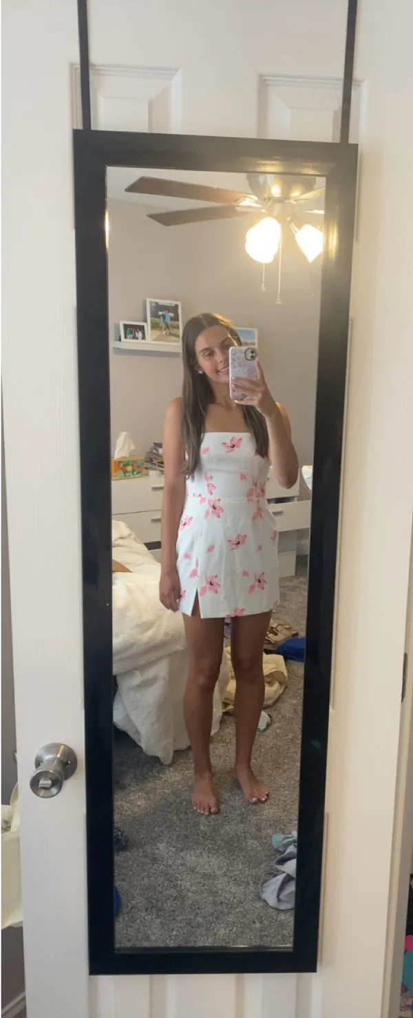 Hello Molly white mini dress with pink flowers - Image 2