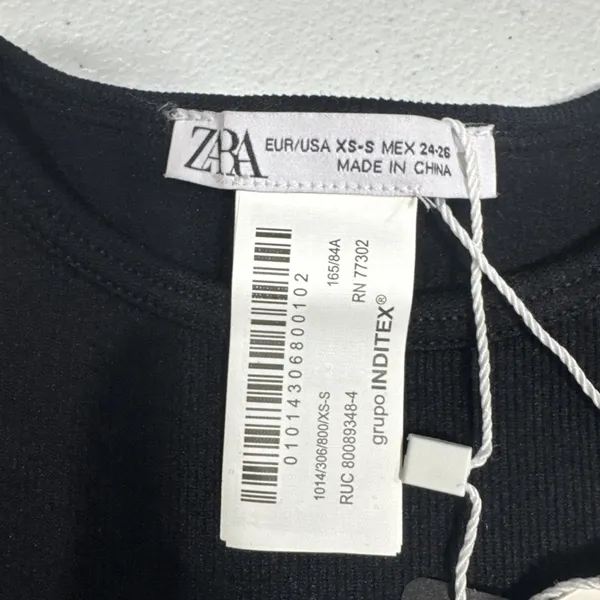 Zara Crop Top Crew Neck Pullover Stretch Long Sleeve Black Stretch Sz XS Stylish - Image 5