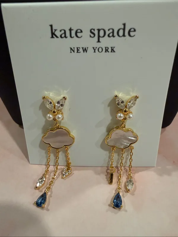 kate spade |♠️| Gold Plated Mother-of-Pearl Cloud Dangle Earrings - Image 2