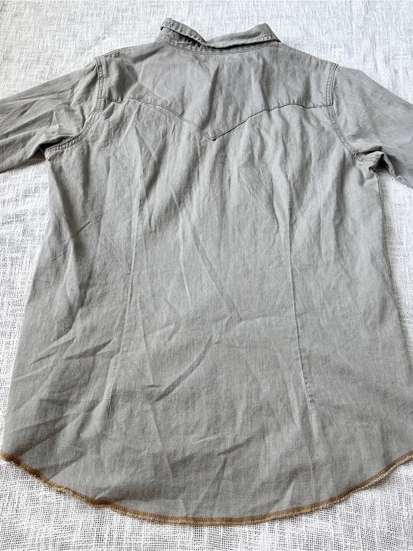 Wrangler "Retro" Long Sleeve Grey Denim Western Snap Shirt 🦅 Size Large - Image 8