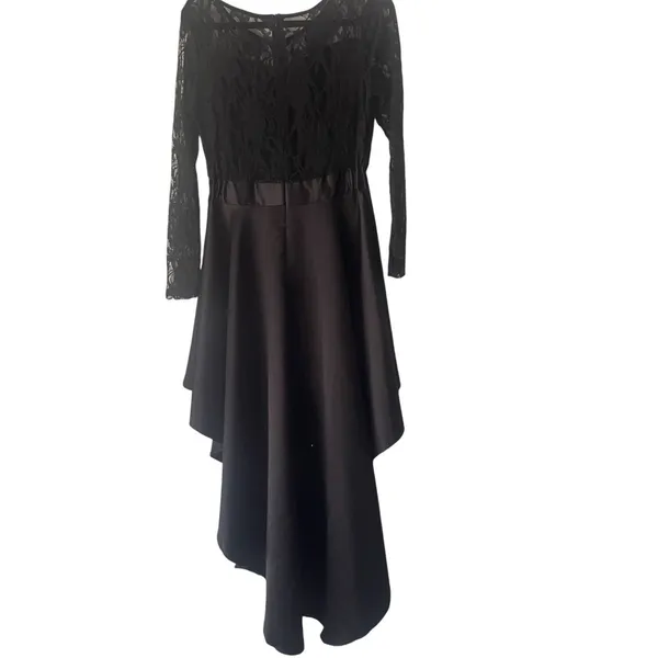 Witchy Women's Size Large Black Lace Vampire Goth‎ High Low Satin Dress - Image 4