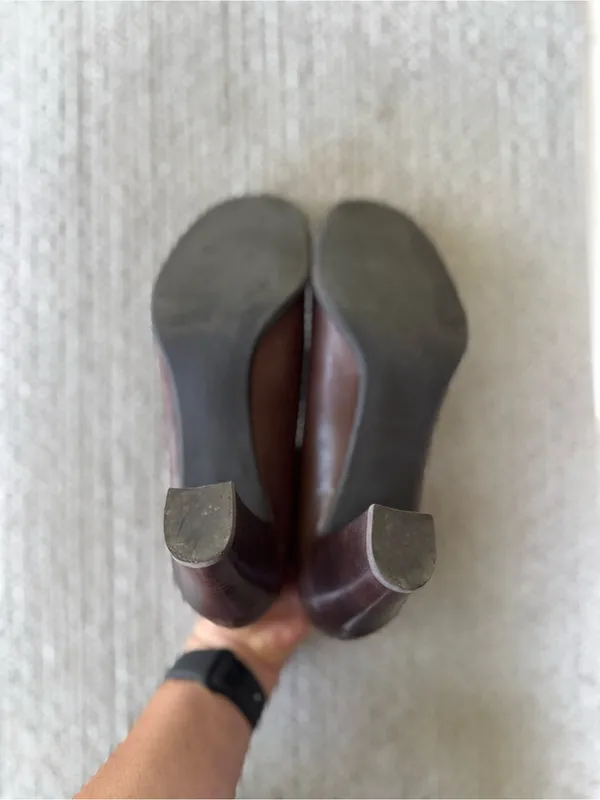 Franco Sarto Brown Leather 90s Minimalist Block Heel Loafers Size 8 - Image 8