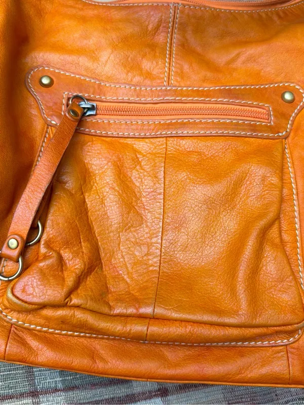 Spiral Orange Leather Hobo Shoulder Bag - Image 6