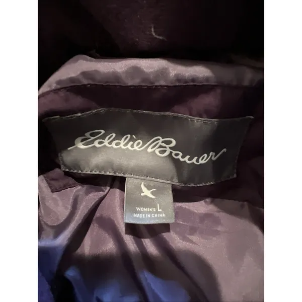 Eddie Bauer Quilted Down Puffer Parka Jacket Purple Long Faux Fur Hood EB650 - Image 7