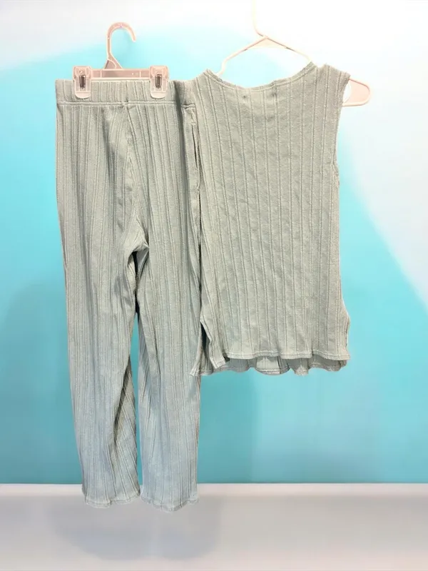 Free People Beach Dana Ribbed Lounge Set Vest Pants April Mist Green S - Image 2