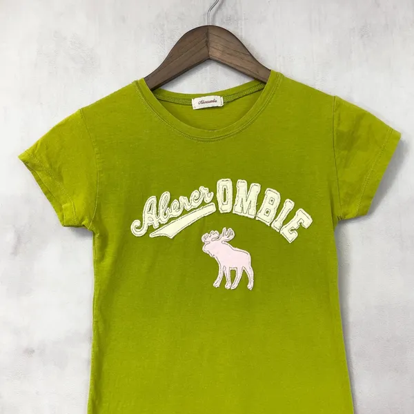Vintage Abercrombie Baby Tee Women Small Green Stretch Indie 3D Moose Y2K‎ - Image 4