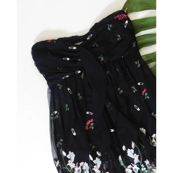 PATRIZIA PEPE Embroidered Tulle Top Strapless Floral Punk Size 40 US 4 - Image 3