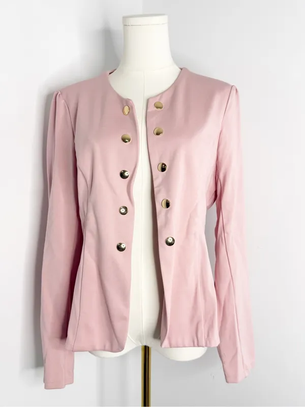 Halara Sculpt Knit  Pink Gold Button Open Front Jacket Blazer Size Large - Image 2