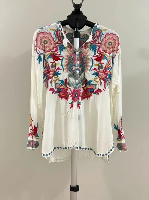 NWOT Johnny Was Floral Embroidered Long Sleeves Blouse Boho Chic Size L - Image 3