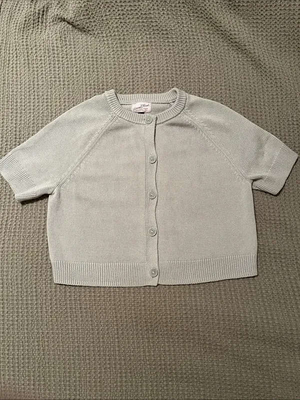 NWT Cropped Sage Green Button-Front Cotton Cardigan - Image 2
