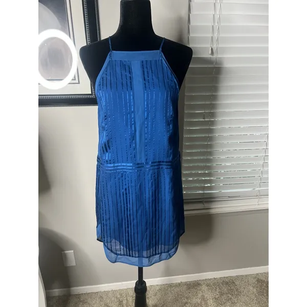 Mason by Michelle‎ Mason Mini Silk Slip Dress 0 Blue Halter Lined - Image 9