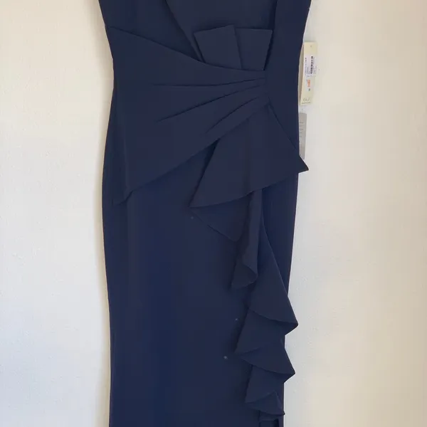 NWT Eliza J Ruffle Front‎ Sleeveless Floor Length Gown in Navy Blue - Image 6