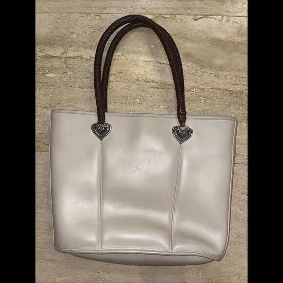 Bug Brighton Braided Leather Cream Handbag Purse‎ Tote 14”x10.5”x5” - Image 2