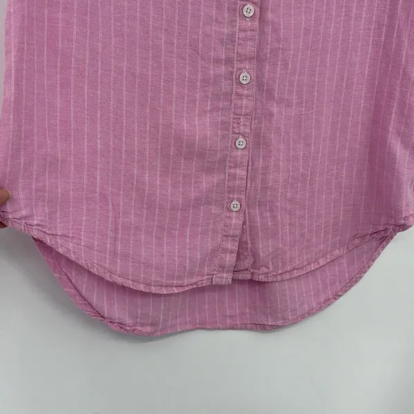 Lola River Linen Blend Pin Stripe Button Womens Shirt Sz M Pink Preppy Coastal - Image 5