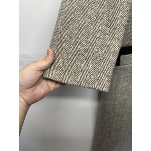 Vintage Noble Fashion Wool Coat Women’s | Herringbone Tweed Long Overcoat - Image 11