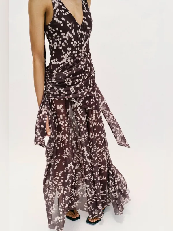 Nwt Zara Long Tulle Polka Dot Dress Size S - Image 4