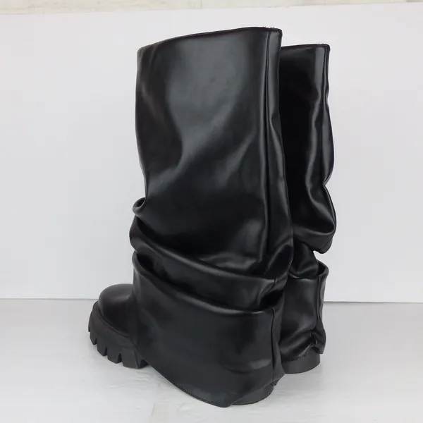 Azalea Wang Mate Boots Womens 11 Black Ruched Mid Calf Lug Sole Moto Y2K Gothic - Image 10