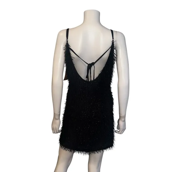 Main Strip NEW Black Lurex Fringe Mini Dress Sparkly Sequin Party Cocktail L - Image 3