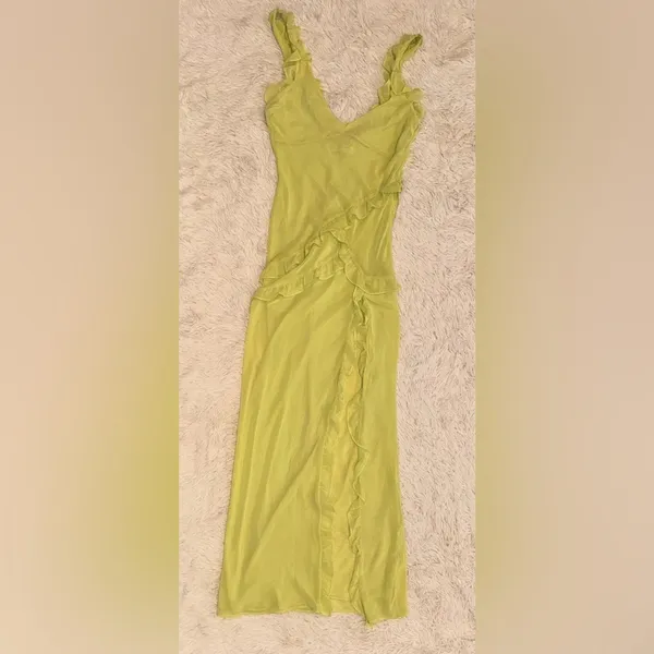 NWOT House of CB Pixie Lime Green Ruffle Maxi Dress sz S - Image 5