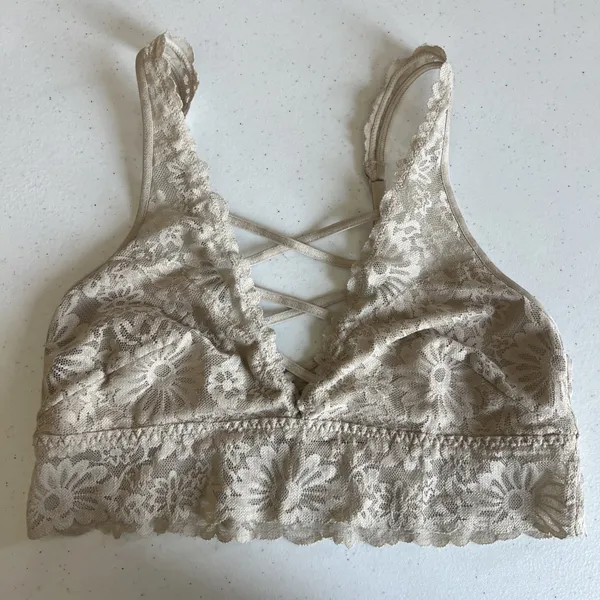Victoria's Secret PINK Strappy Plunge Criss-Cross beige Lace Bralette Small - Image 3