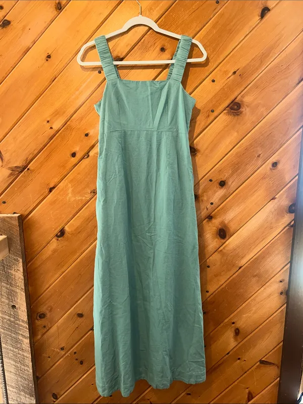 Pact linen organic cotton blend canopy tank maxi dress in blue spruce - Image 3