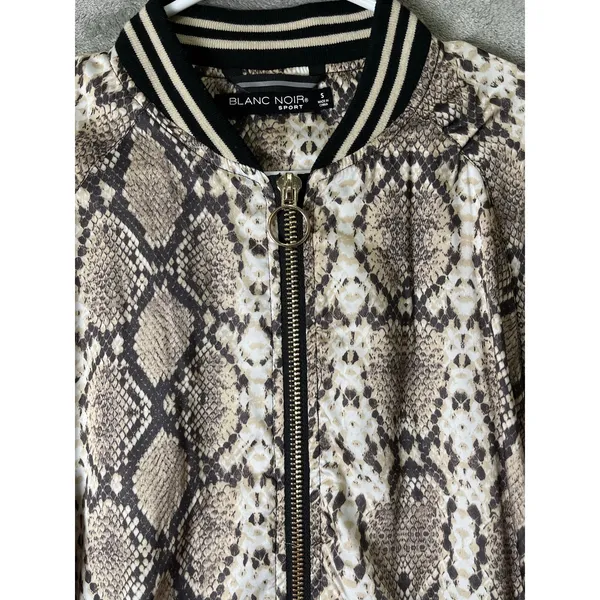 Blanc Noir Sport Python Print‎ Bomber Jacket Women's Small Zip Front Snake Print Brown - Image 2