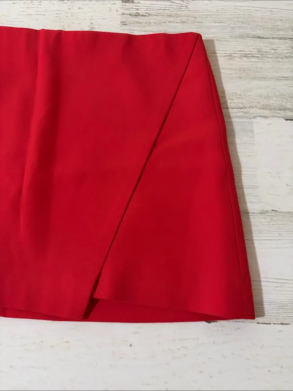 Alice + Olivia Red Asymmetrical Wrap Mini Skirt Poppy Red - Image 4