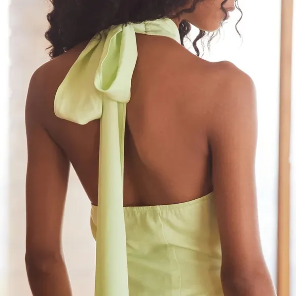 NWT Lulus Soiree Season Satin Halter Mini Dress In Light‎ Green Size Extra Large - Image 2