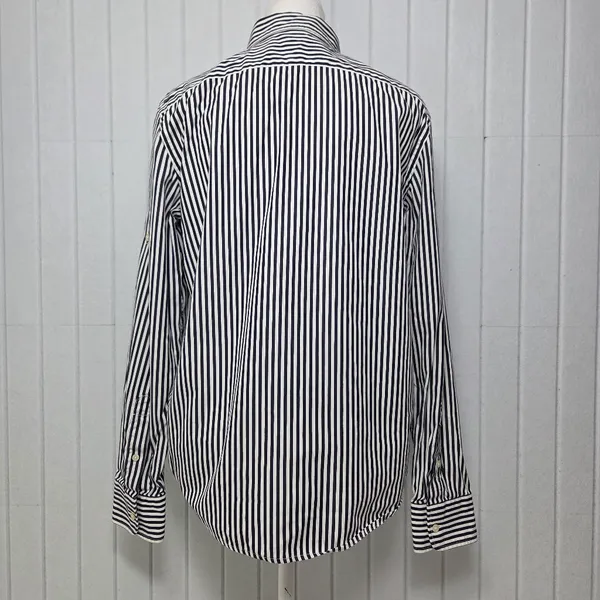 Lauren Ralph Lauren Navy Blue and White Vertical Stripe Button-Down Shirt Size M - Image 3