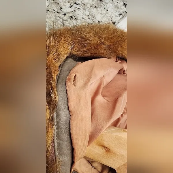 vintage hill & archer leather bomber heavy winter jacket with fox tail hood M - Image 6